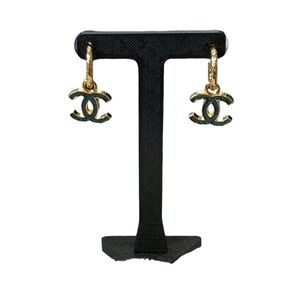 CC Stamped Upcycled Gold and Black Logo Earrings